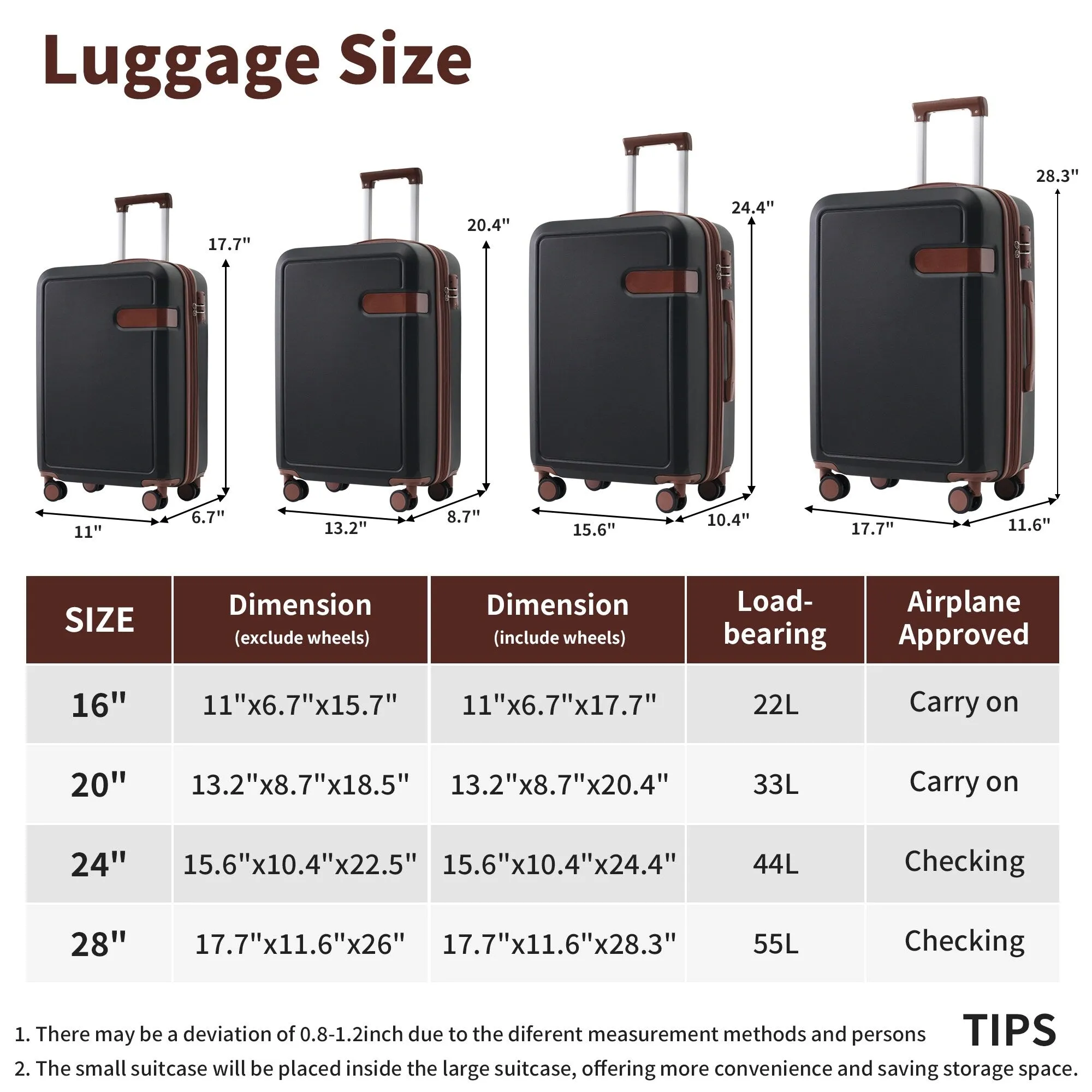 Lightweight Suitcase with Compression Packing Cubes and Spinner Wheels, 4 Piece Expandable Luggage Set with TSA Lock
