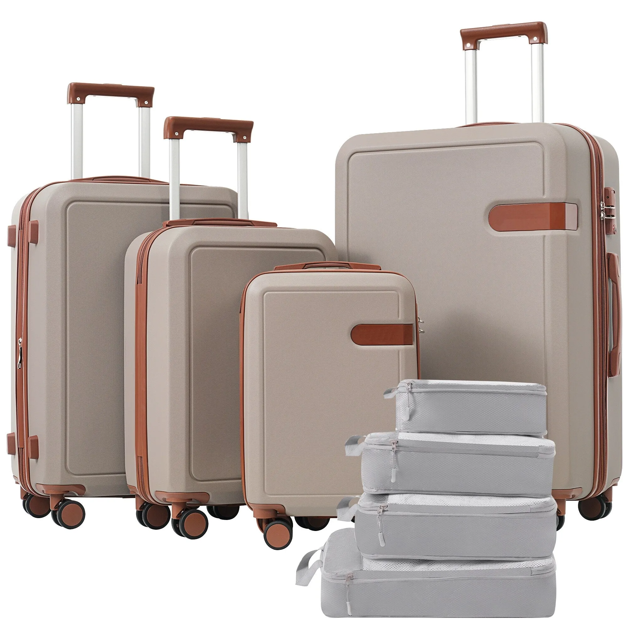 Lightweight Suitcase with Compression Packing Cubes and Spinner Wheels, 4 Piece Expandable Luggage Set with TSA Lock