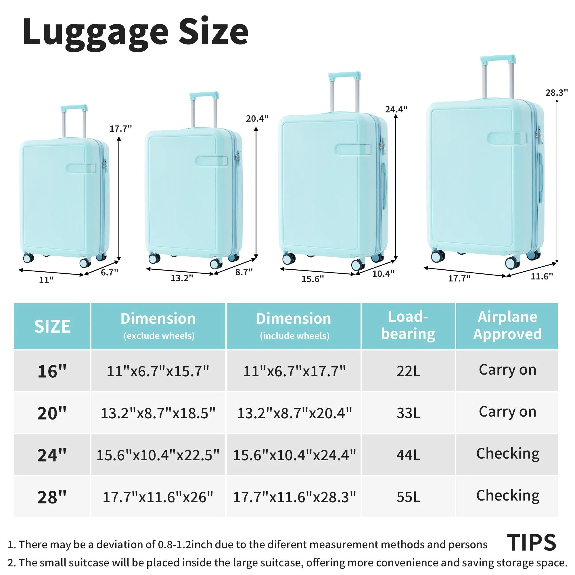 Lightweight Suitcase with Compression Packing Cubes and Spinner Wheels, 4 Piece Expandable Luggage Set with TSA Lock