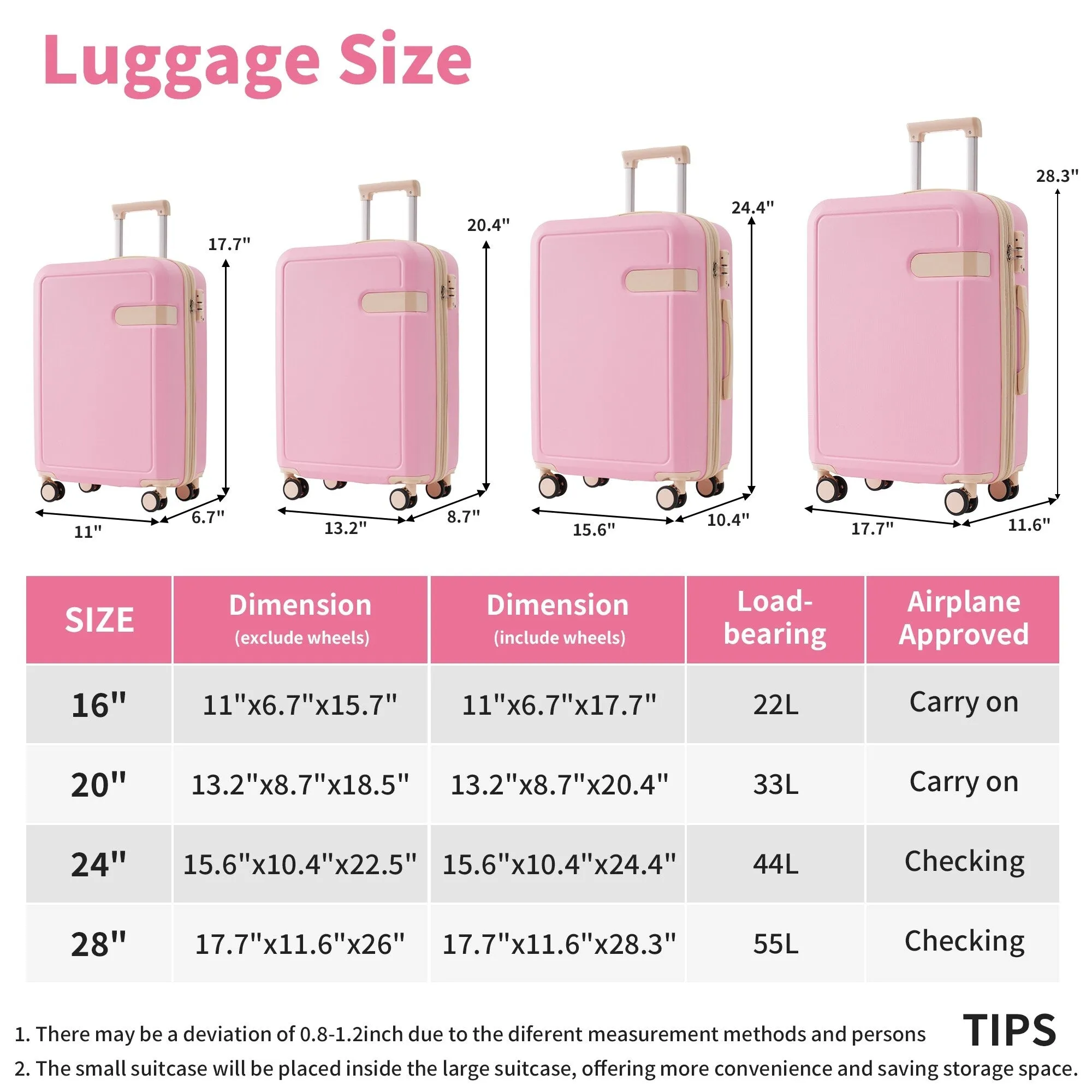 Lightweight Suitcase with Compression Packing Cubes and Spinner Wheels, 4 Piece Expandable Luggage Set with TSA Lock