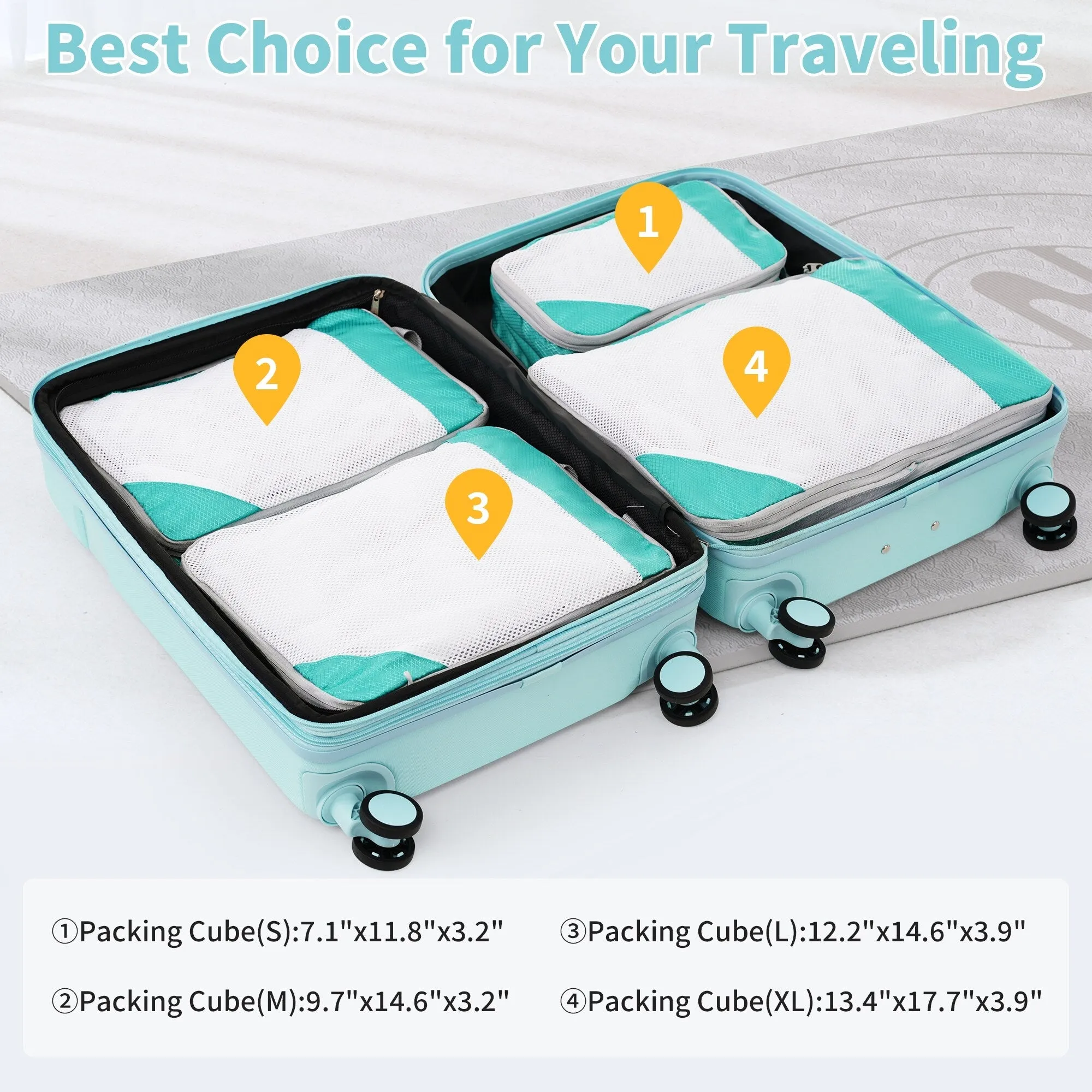 Lightweight Suitcase with Compression Packing Cubes and Spinner Wheels, 4 Piece Expandable Luggage Set with TSA Lock