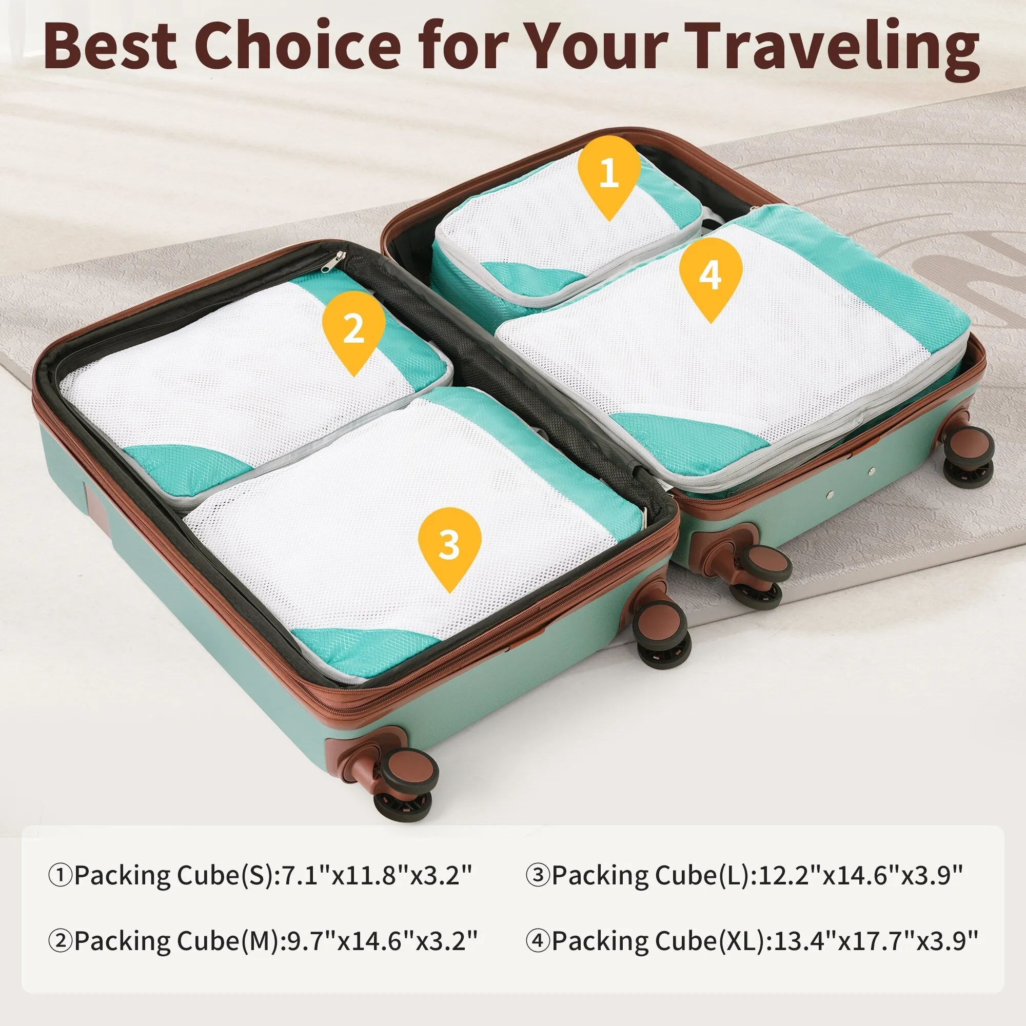 Lightweight Suitcase with Compression Packing Cubes and Spinner Wheels, 4 Piece Expandable Luggage Set with TSA Lock
