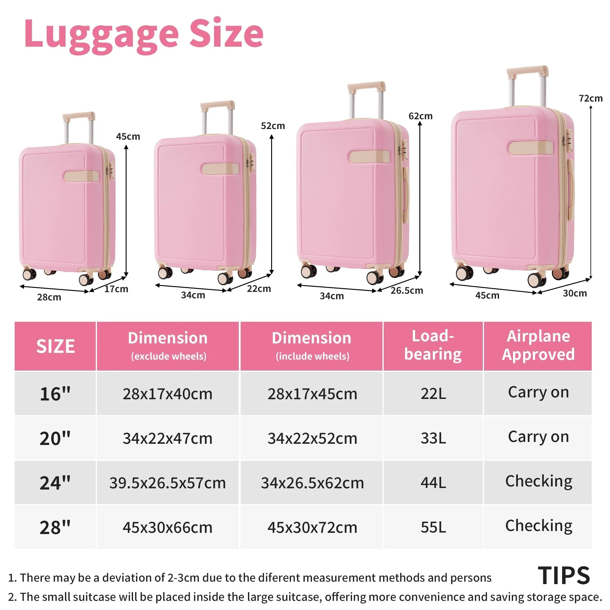 Lightweight Suitcase with Compression Packing Cubes and Spinner Wheels, 4 Piece Expandable Luggage Set with TSA Lock