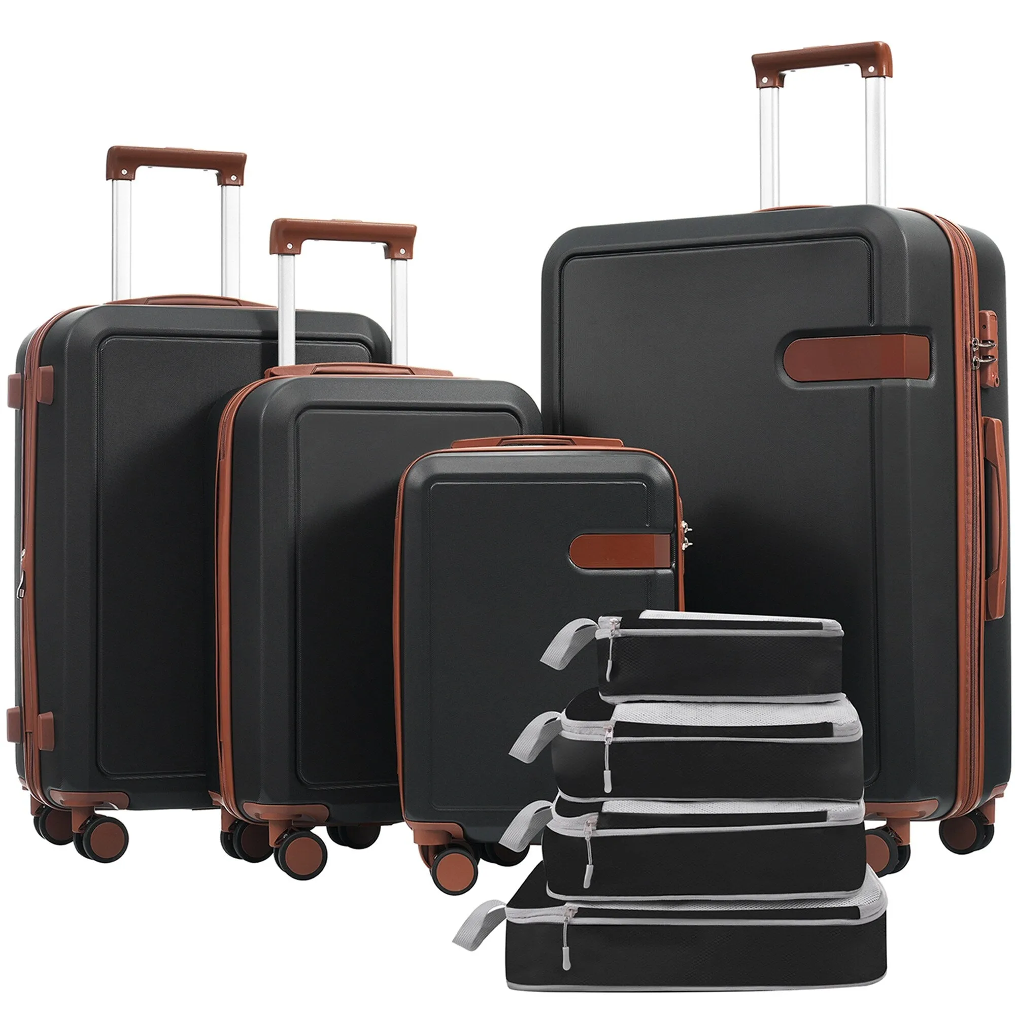 Lightweight Suitcase with Compression Packing Cubes and Spinner Wheels, 4 Piece Expandable Luggage Set with TSA Lock