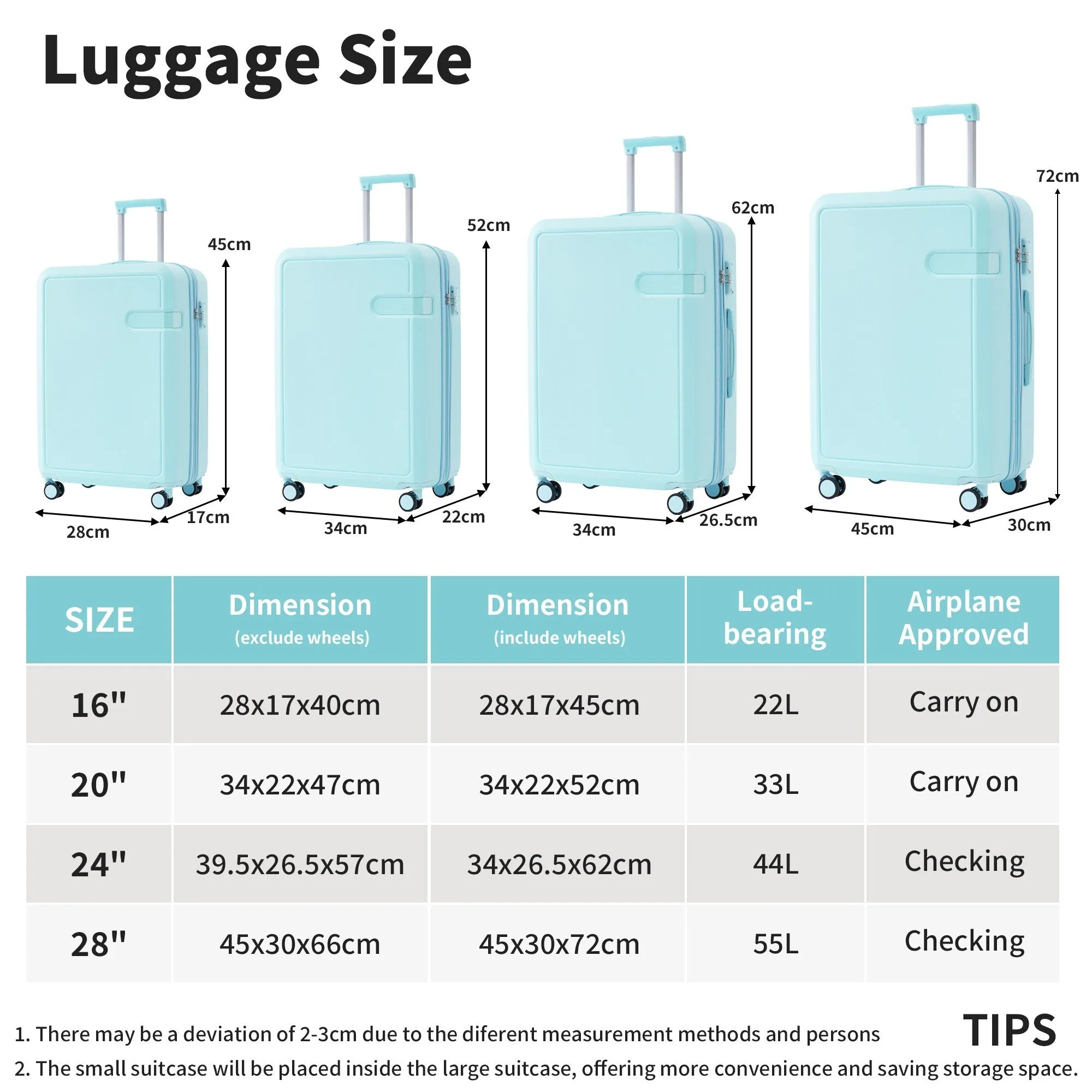 Lightweight Suitcase with Compression Packing Cubes and Spinner Wheels, 4 Piece Expandable Luggage Set with TSA Lock