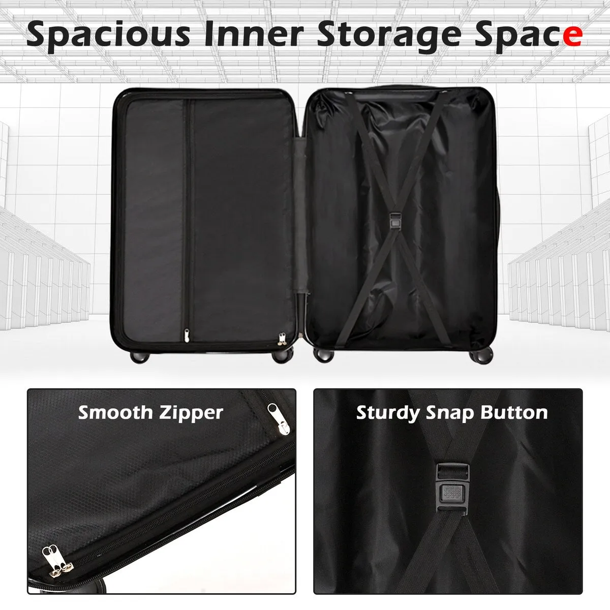 Luggage Expandable Suitcase, Hardcase PC ABS 3 Pieces Travel Luggage Set - as picture