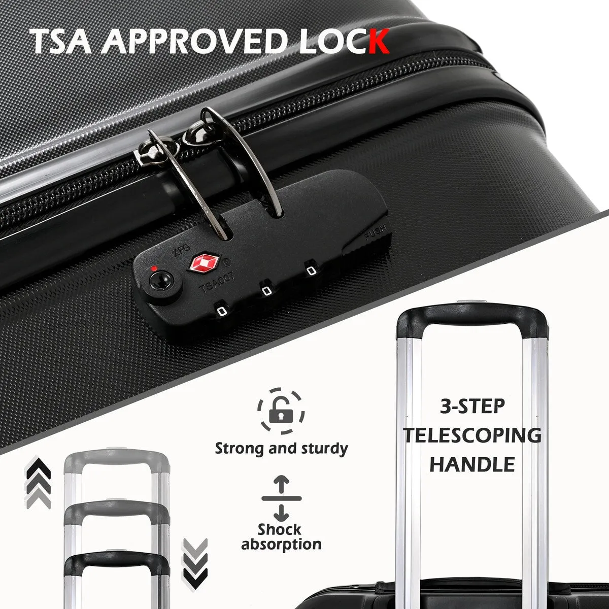 Luggage Expandable Suitcase, Hardcase PC ABS 3 Pieces Travel Luggage Set - as picture