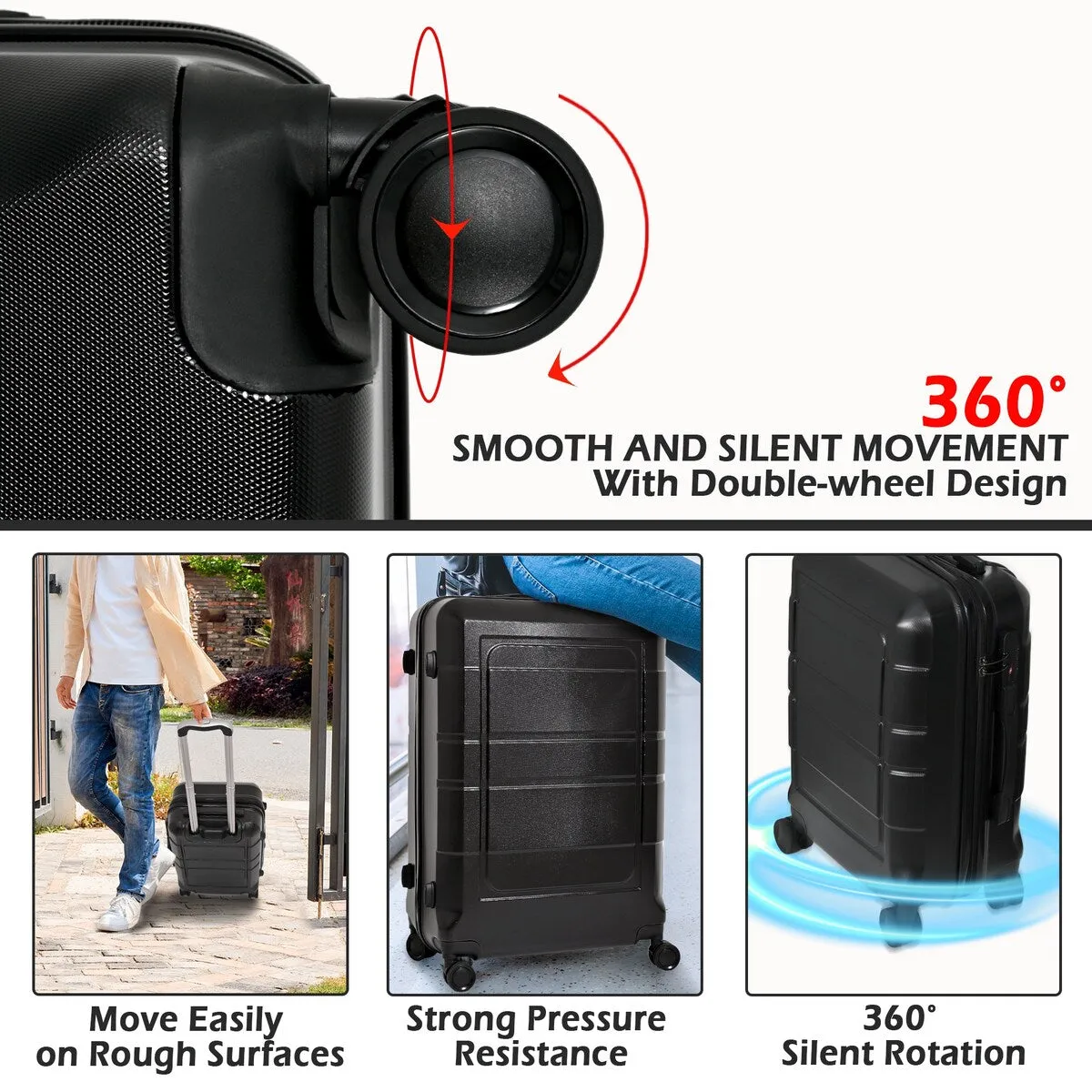 Luggage Expandable Suitcase, Hardcase PC ABS 3 Pieces Travel Luggage Set - as picture