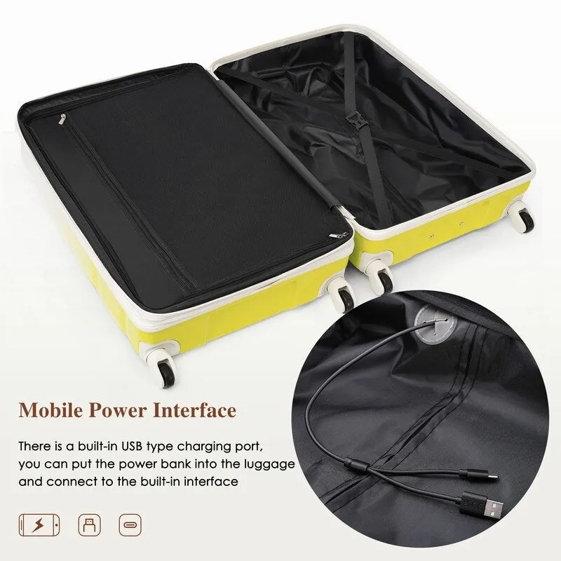 Luggage Set of 3, 20-inch with USB Port, Carry-on Trunk Sets with Cup Holder, Hard Shell Check-in Luggage with Spinner Wheels