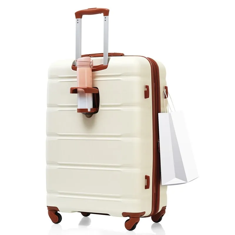 Luggage Set of 3, 20-inch with USB Port, Carry-on Trunk Sets with Cup Holder, Hard Shell Check-in Luggage with Spinner Wheels