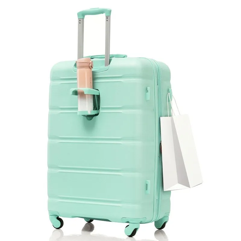 Luggage Set of 3, 20-inch with USB Port, Carry-on Trunk Sets with Cup Holder, Hard Shell Check-in Luggage with Spinner Wheels