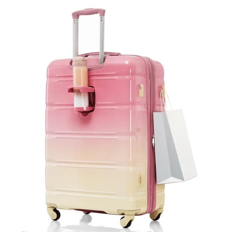 Luggage Set of 3, 20-inch with USB Port, Carry-on Trunk Sets with Cup Holder, Hard Shell Check-in Luggage with Spinner Wheels
