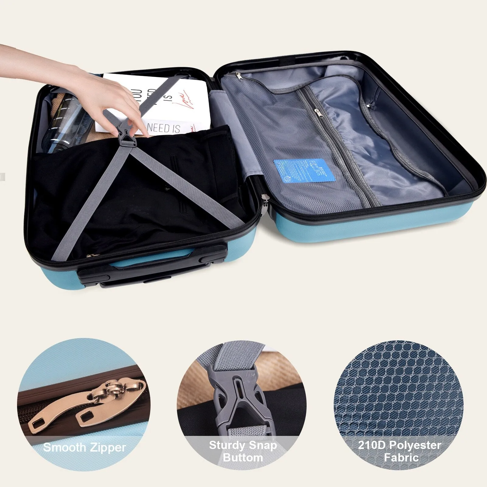 Luggage Suitcase 3 Piece Sets Hardside Carry-on luggage with Spinner Wheels 20"/24"/28"
