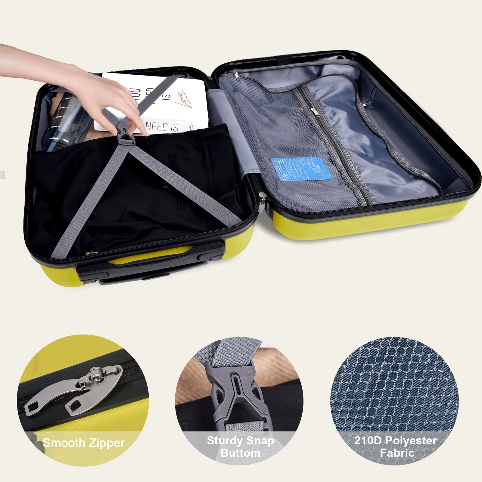 Luggage Suitcase 3 Piece Sets Hardside Carry-on luggage with Spinner Wheels 20"/24"/28"