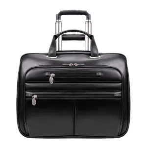 McKlein USA Wrightwood 17" Leather Wheeled Laptop Briefcase Black