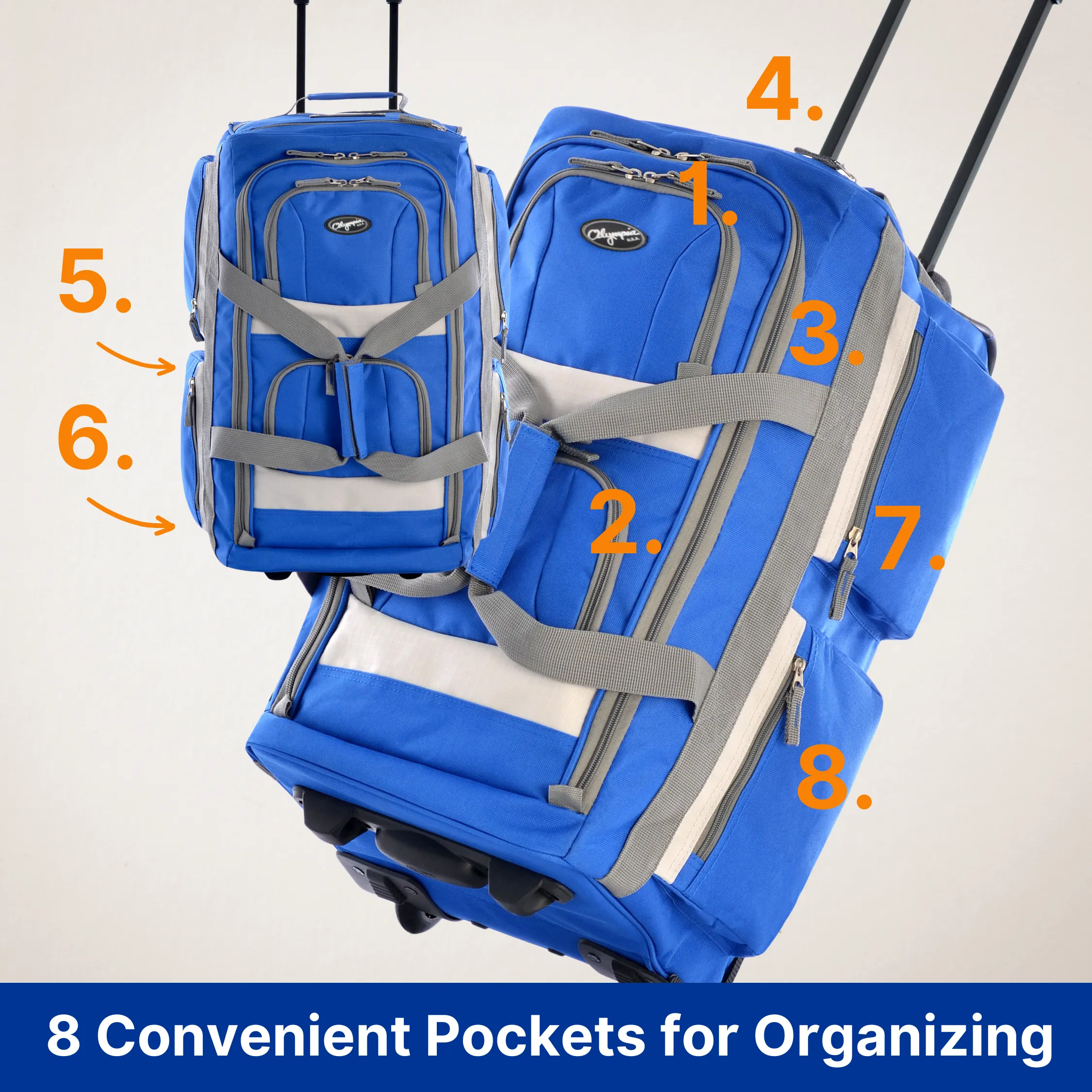 Olympia 8 Pocket Rolling Duffel 33" Jumbo Size