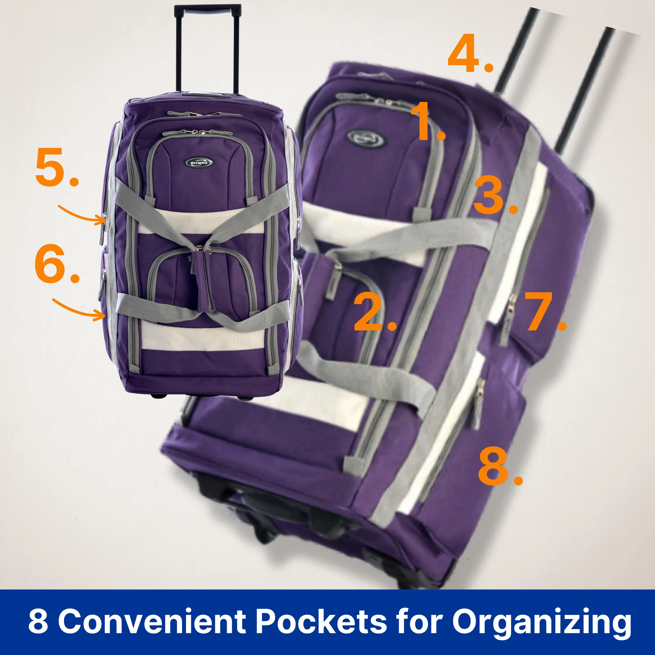 Olympia 8 Pocket Rolling Duffel 33" Jumbo Size