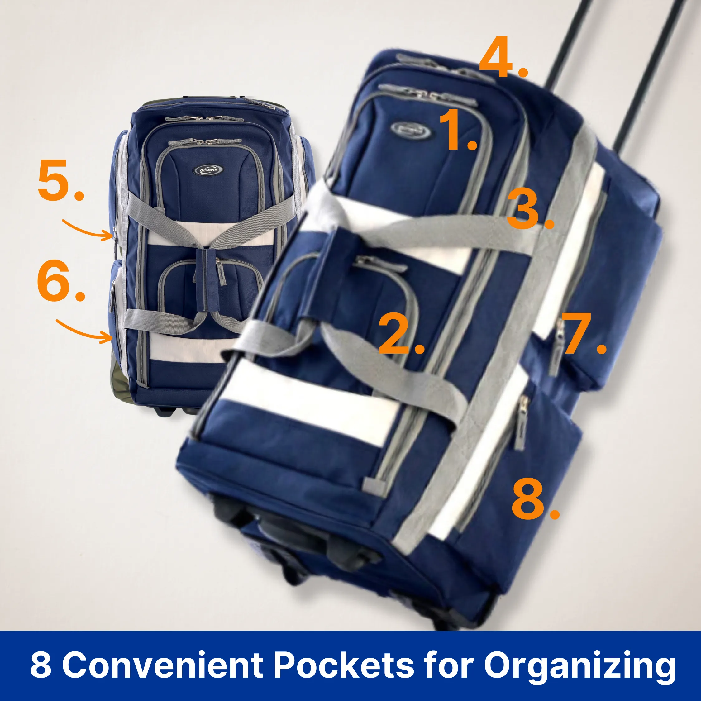Olympia 8 Pocket Rolling Duffel 33" Jumbo Size