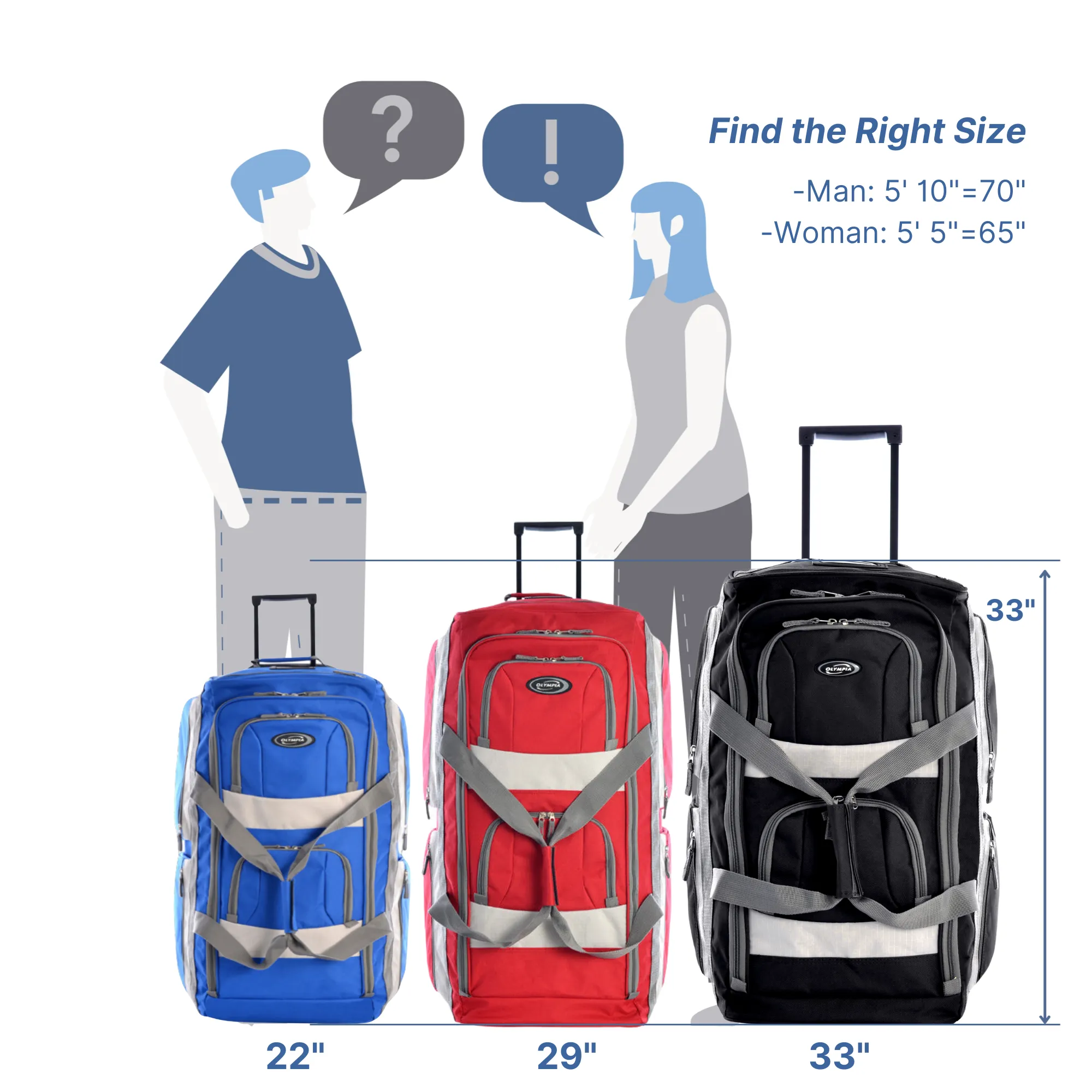 Olympia 8 Pocket Rolling Duffel 33" Jumbo Size