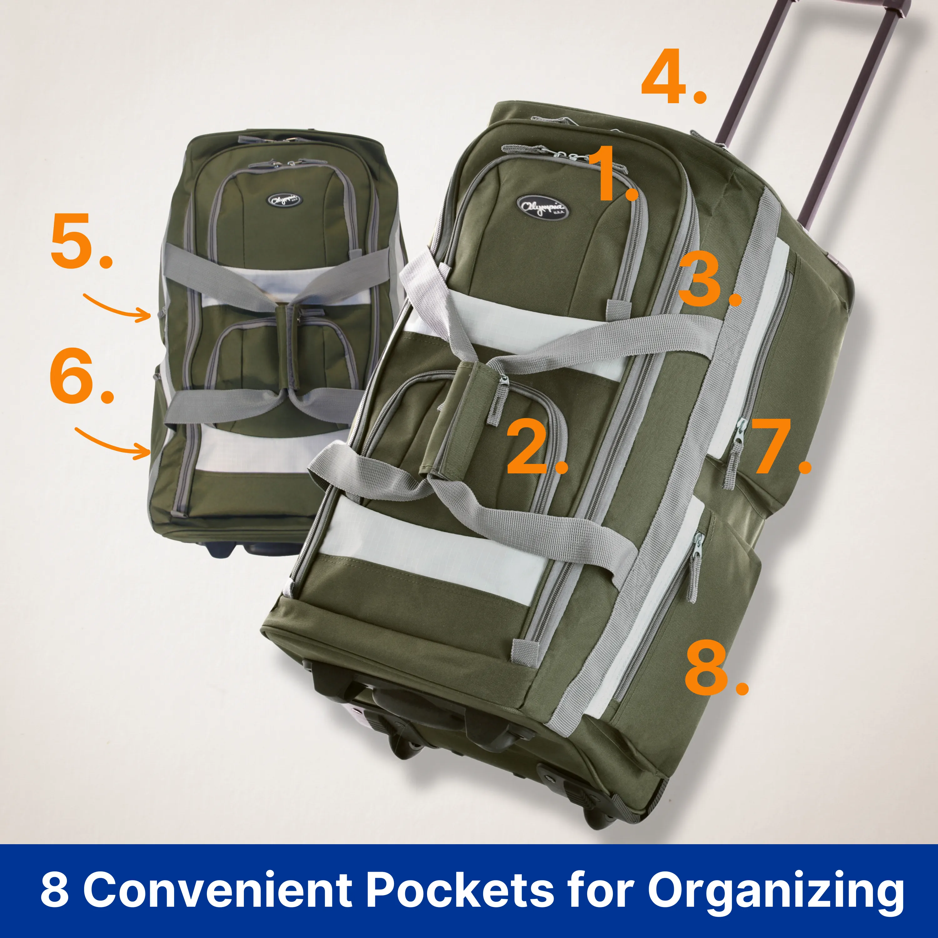 Olympia 8 Pocket Rolling Duffel 33" Jumbo Size