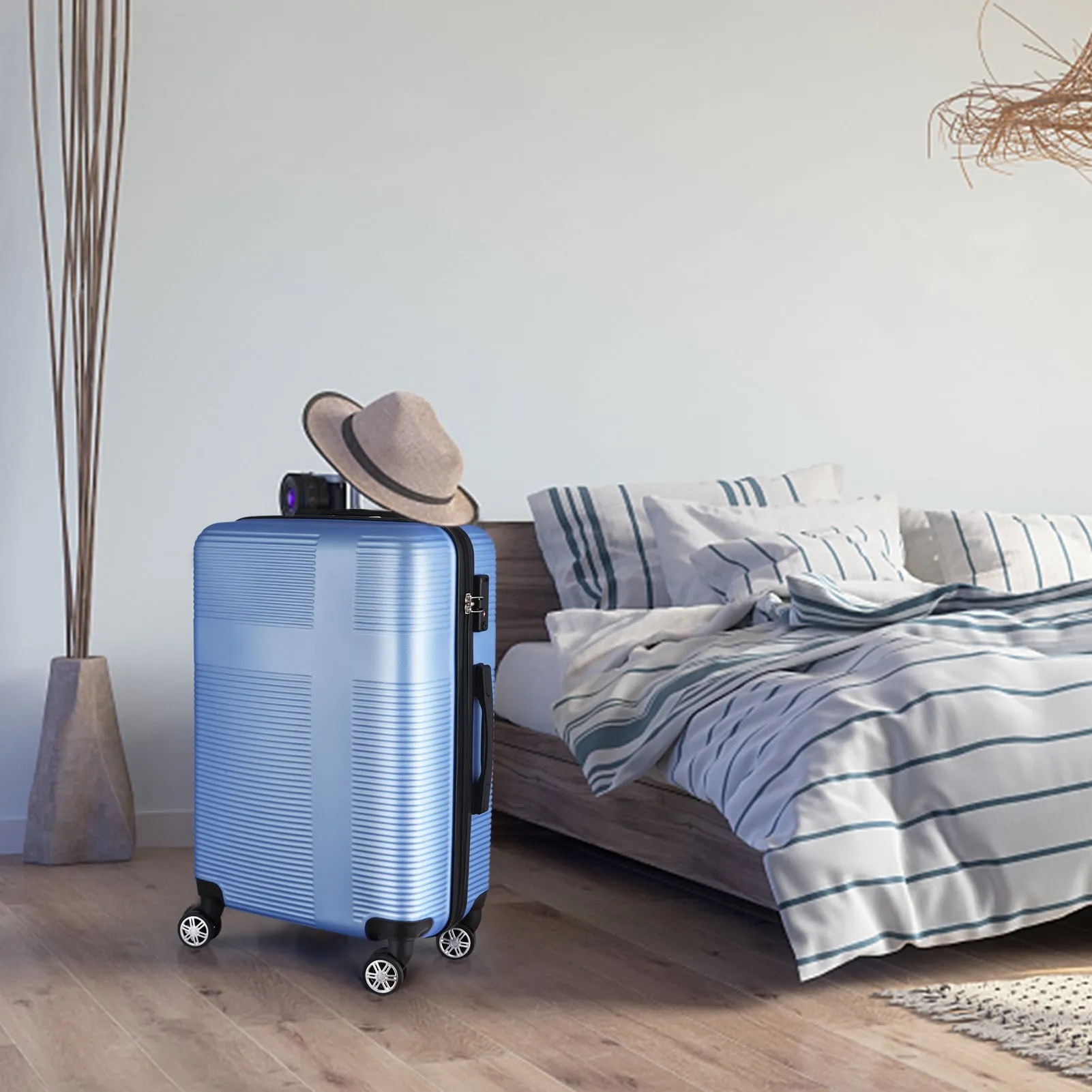 Spinner Wheels Cross Stripe Luggage Sets 20in/24in/28in