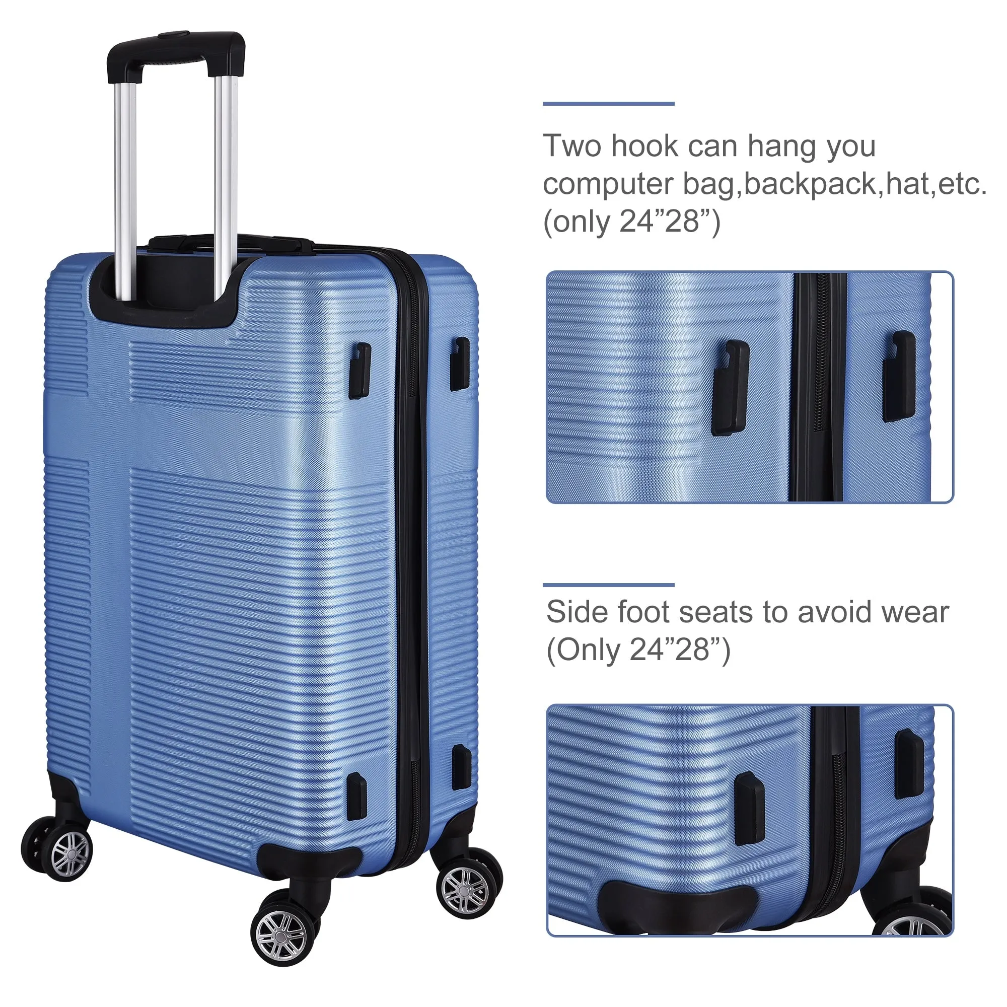 Spinner Wheels Cross Stripe Luggage Sets 20in/24in/28in