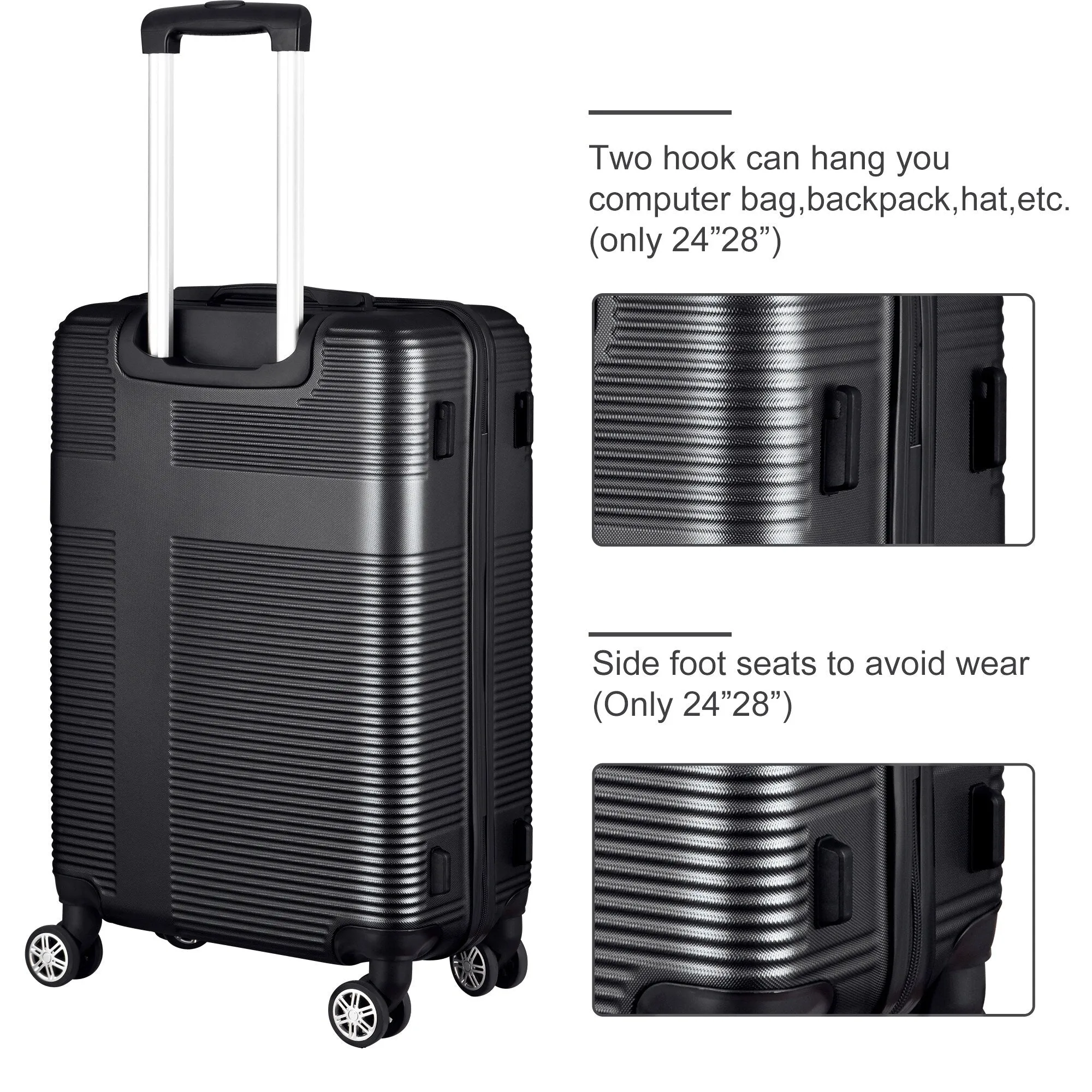 Spinner Wheels Cross Stripe Luggage Sets 20in/24in/28in