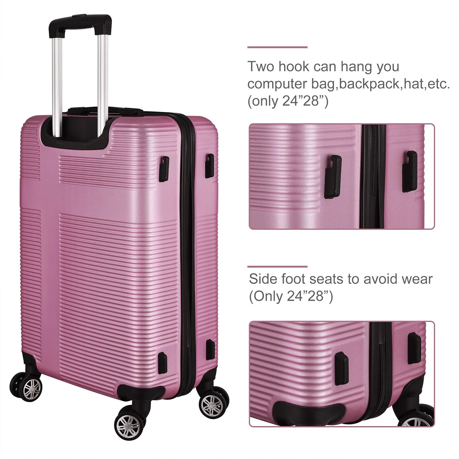 Spinner Wheels Cross Stripe Luggage Sets 20in/24in/28in