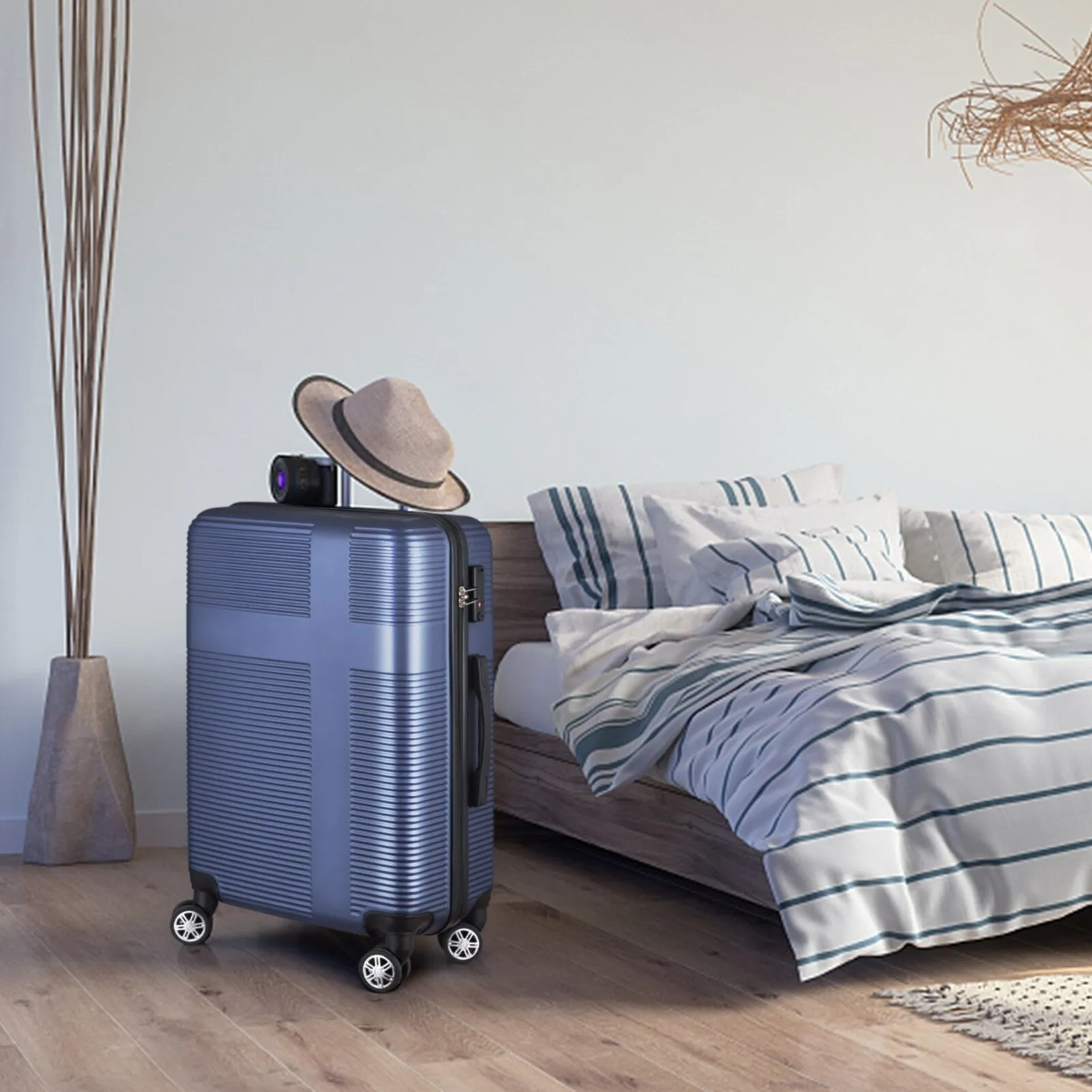Spinner Wheels Cross Stripe Luggage Sets 20in/24in/28in