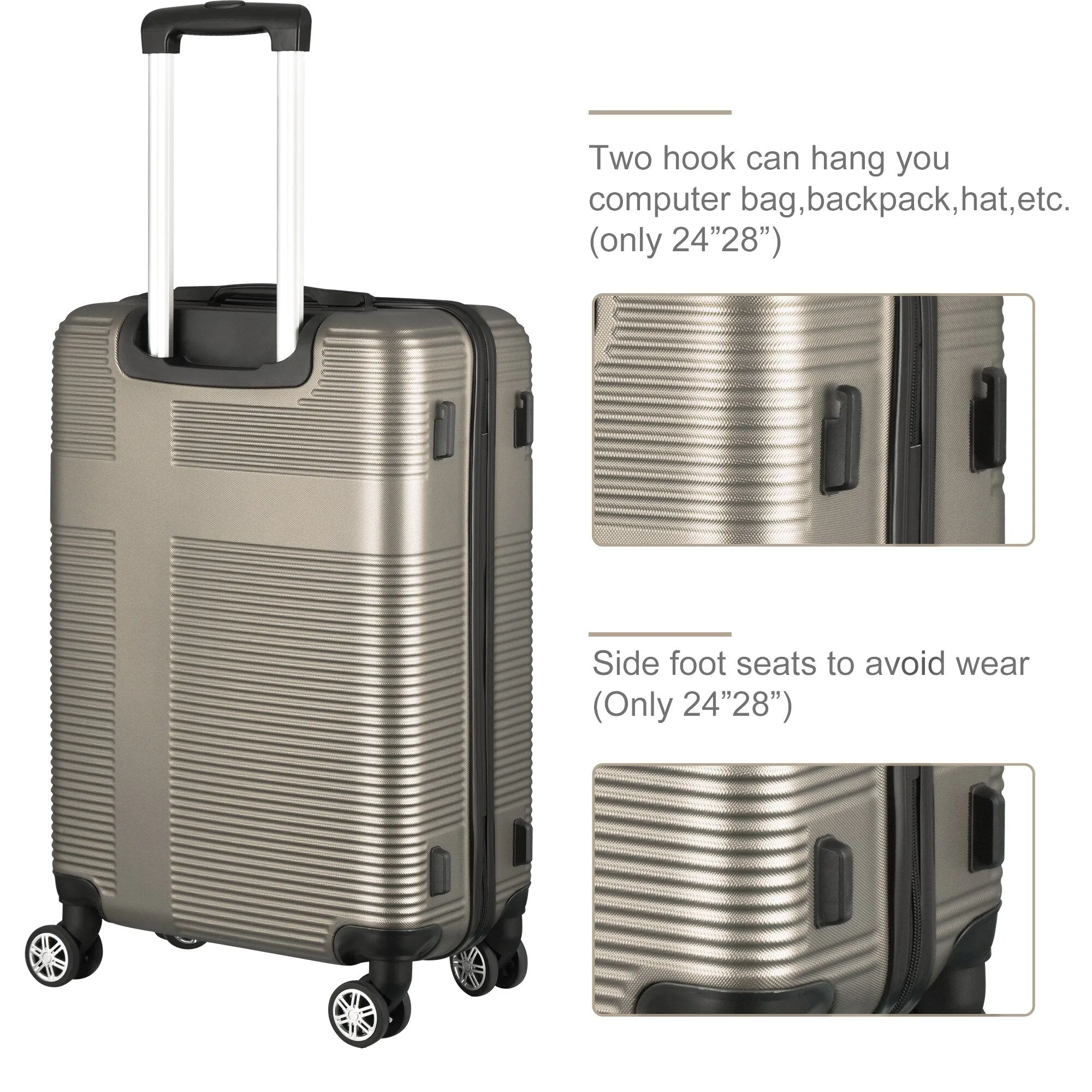 Spinner Wheels Cross Stripe Luggage Sets 20in/24in/28in