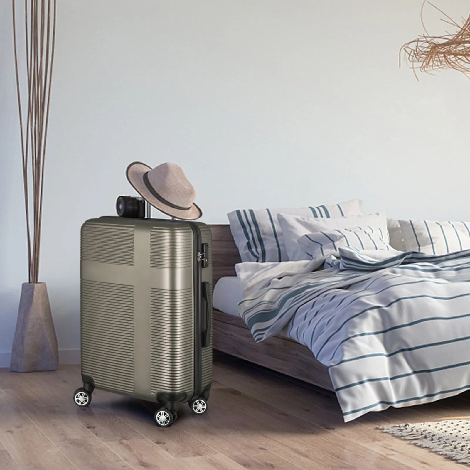 Spinner Wheels Cross Stripe Luggage Sets 20in/24in/28in