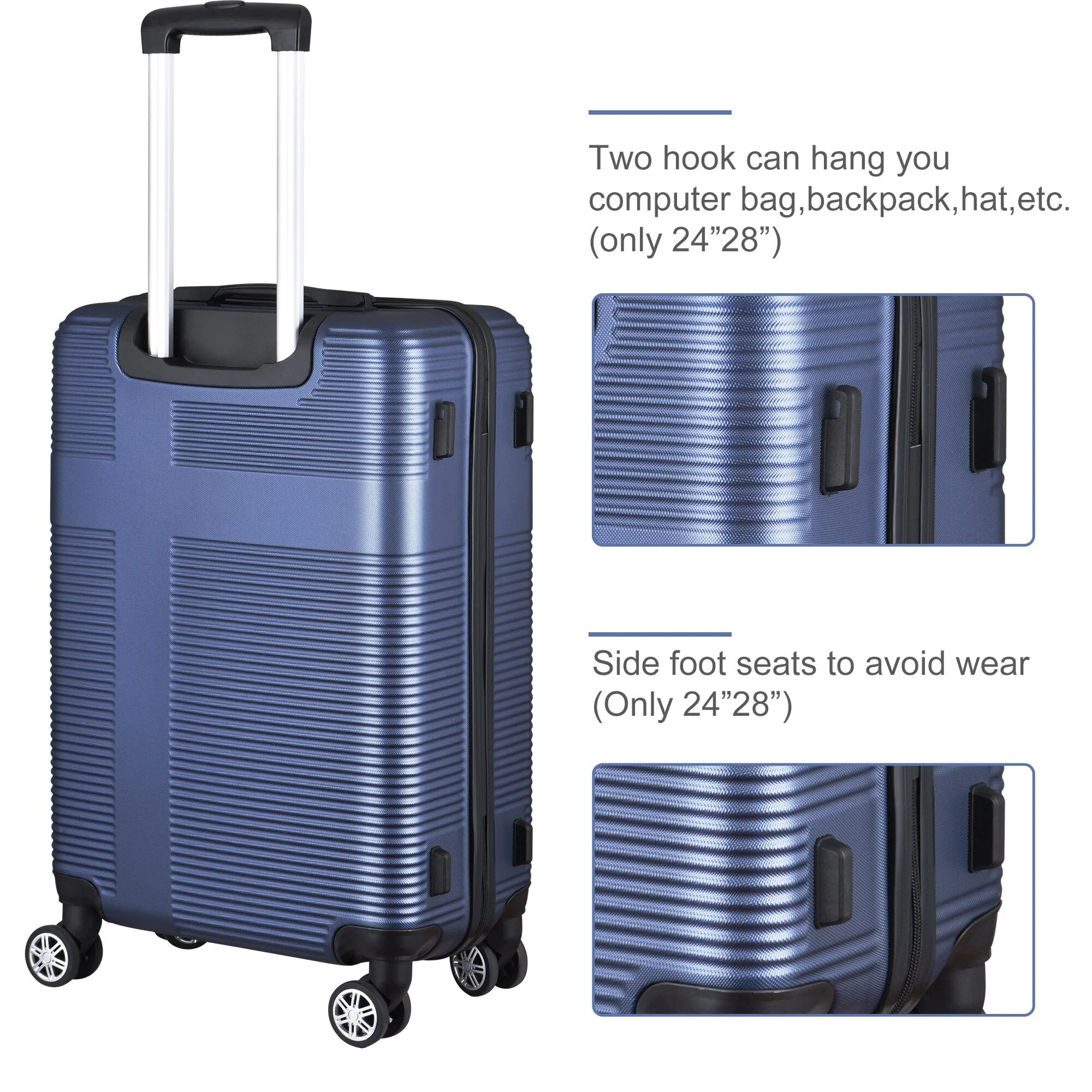 Spinner Wheels Cross Stripe Luggage Sets 20in/24in/28in