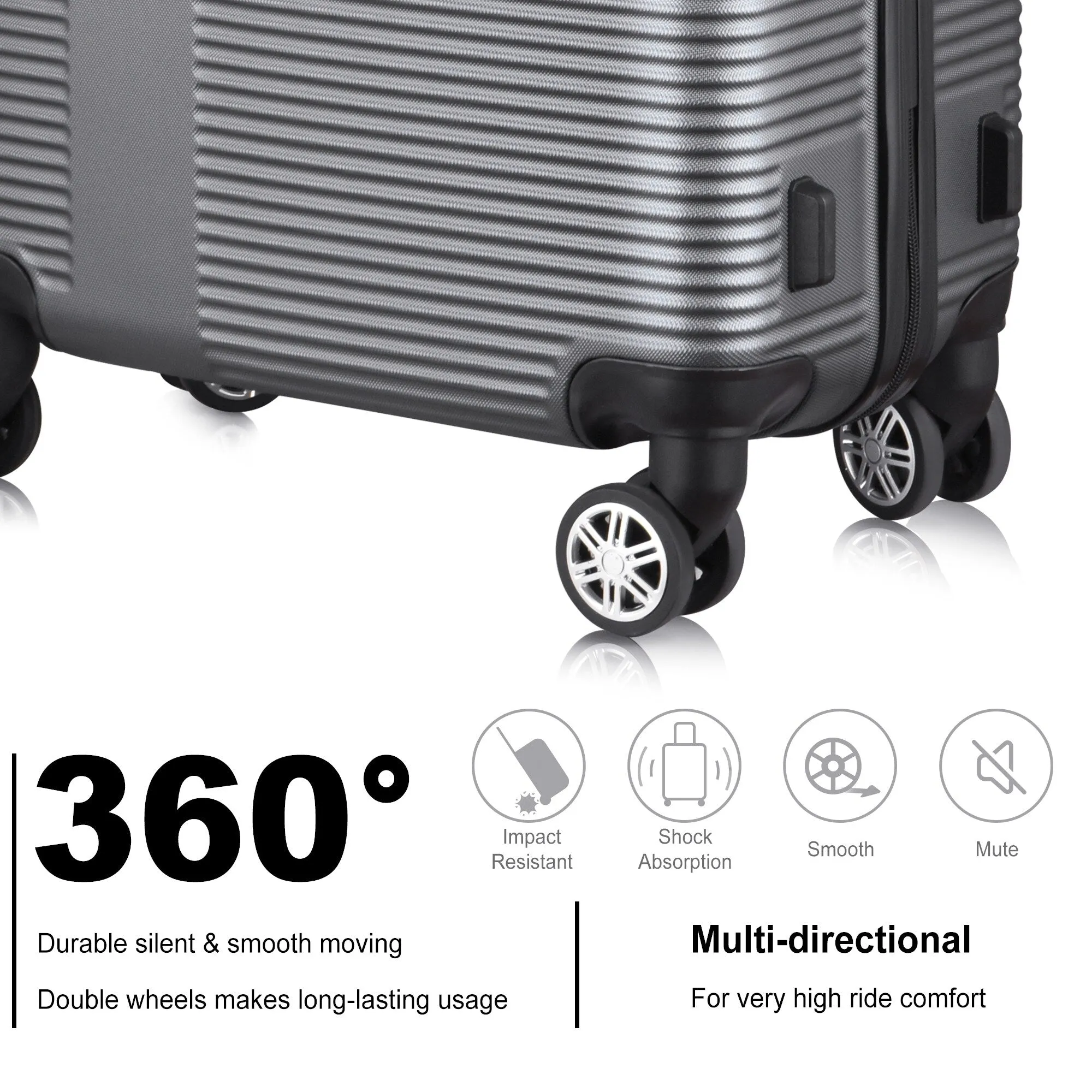 Spinner Wheels Cross Stripe Luggage Sets 20in/24in/28in