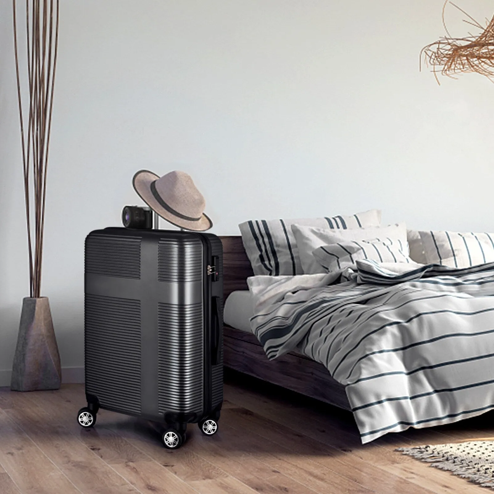 Spinner Wheels Cross Stripe Luggage Sets 20in/24in/28in