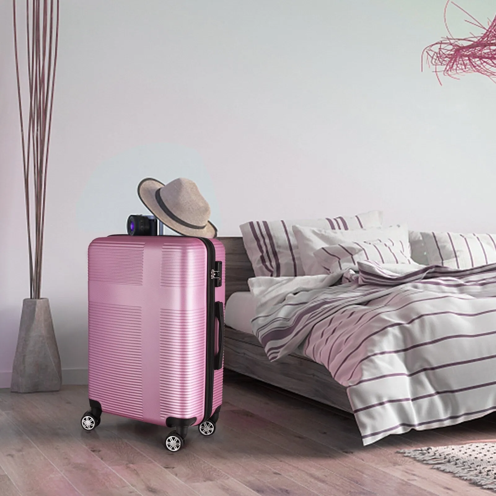 Spinner Wheels Cross Stripe Luggage Sets 20in/24in/28in