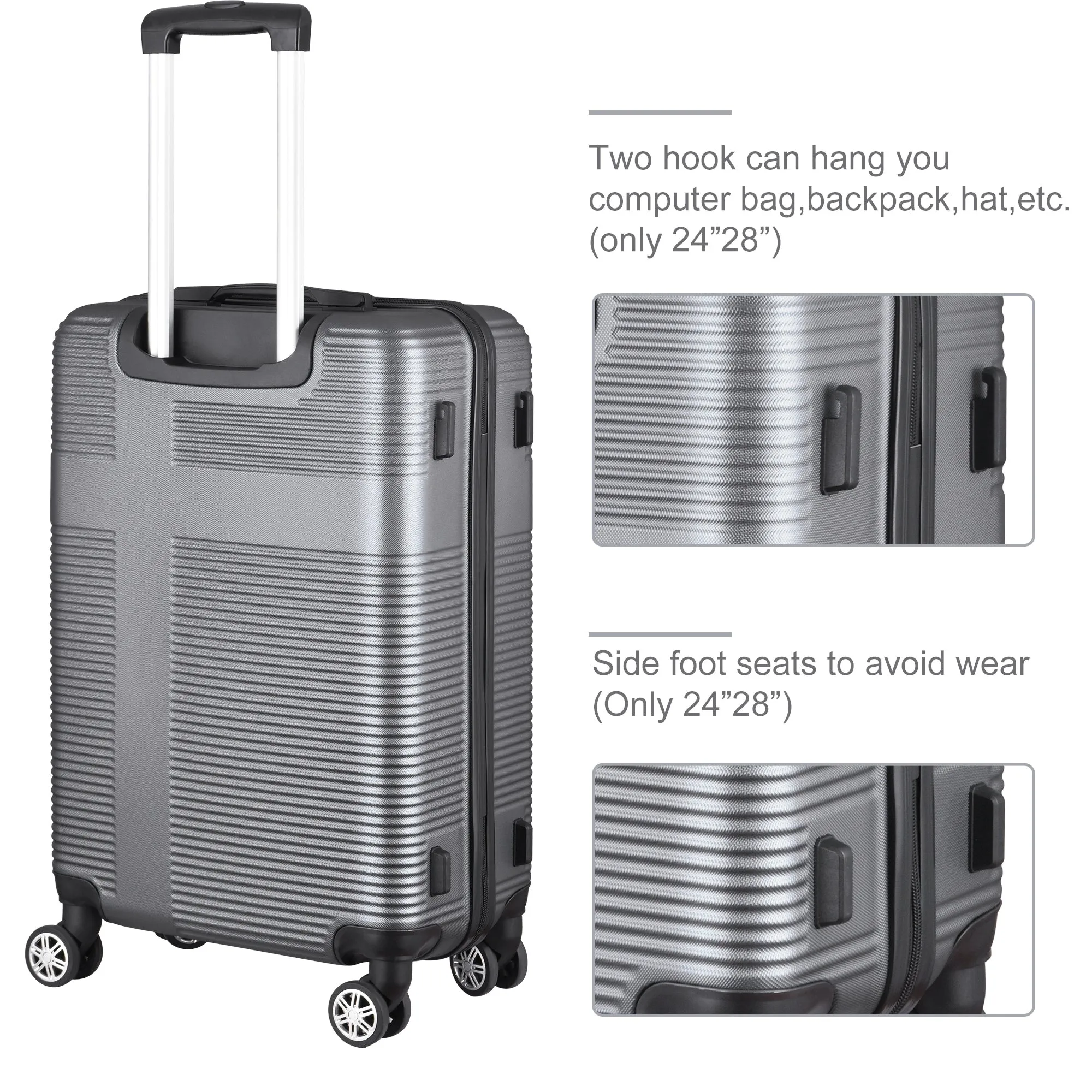 Spinner Wheels Cross Stripe Luggage Sets 20in/24in/28in