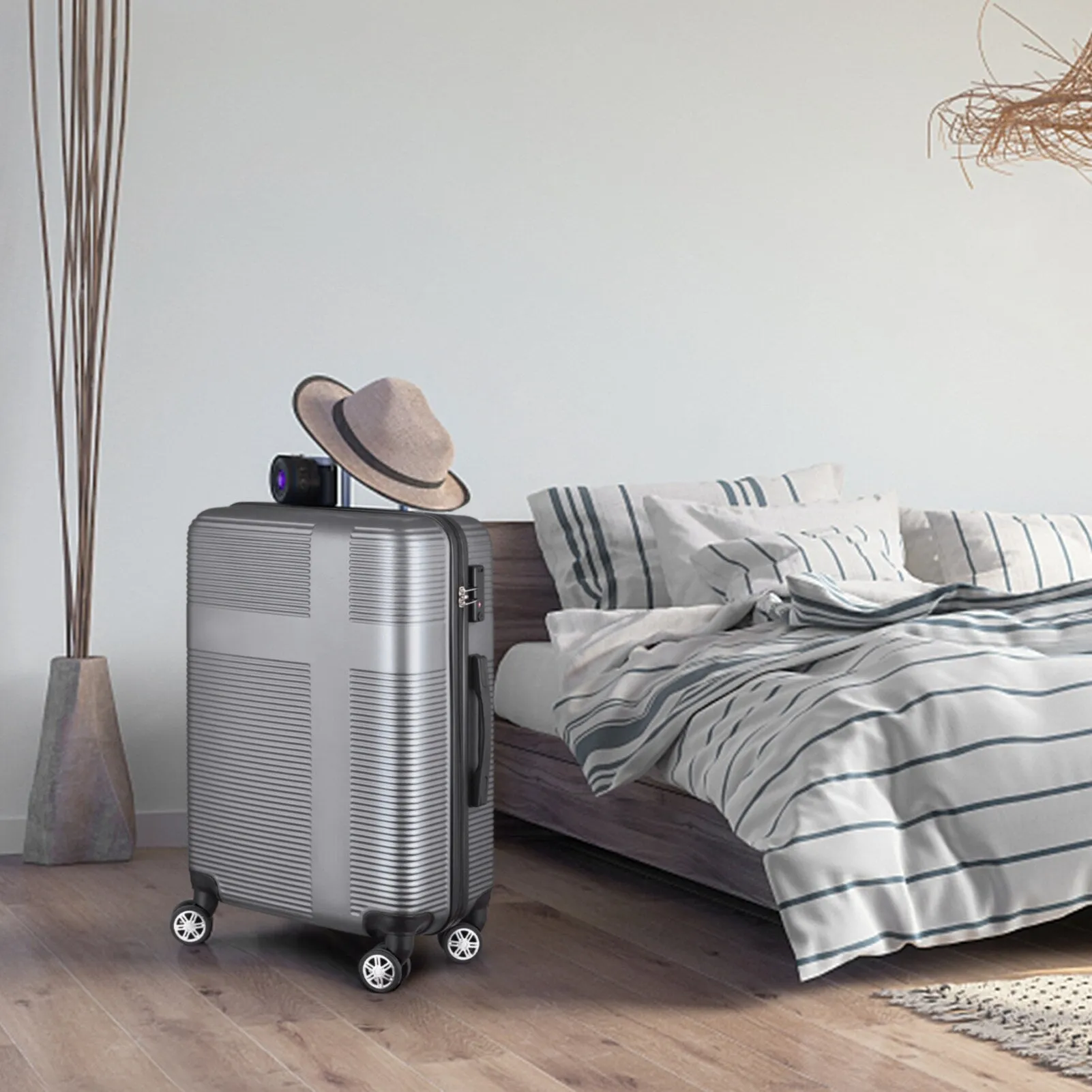 Spinner Wheels Cross Stripe Luggage Sets 20in/24in/28in