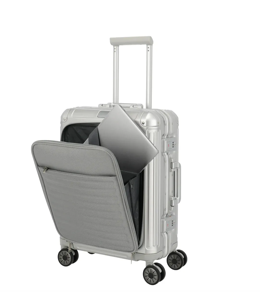 TRAVELITE Next Spinner (4 wheels) 55cm with Front Pocket - Silver
